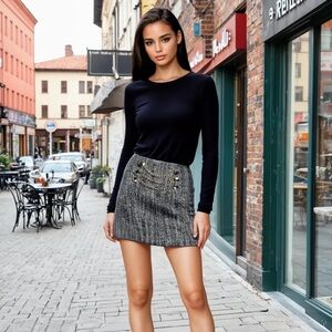 BCBG wool tweed embellished mini skirt 0